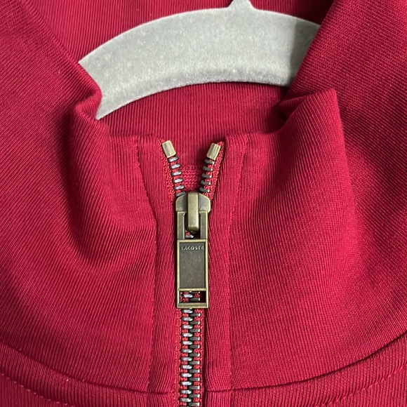 Lacoste Mens 1/4 Zip Mock Neck Pullover Top Sweater Pockets Burgundy Size XXL - Picture 5 of 7